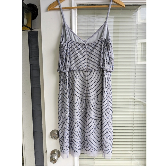 Adrianna Papell Grey Blue Blouson Beaded Sequined Cocktail Mini Dress US 8 - Picture 6 of 15